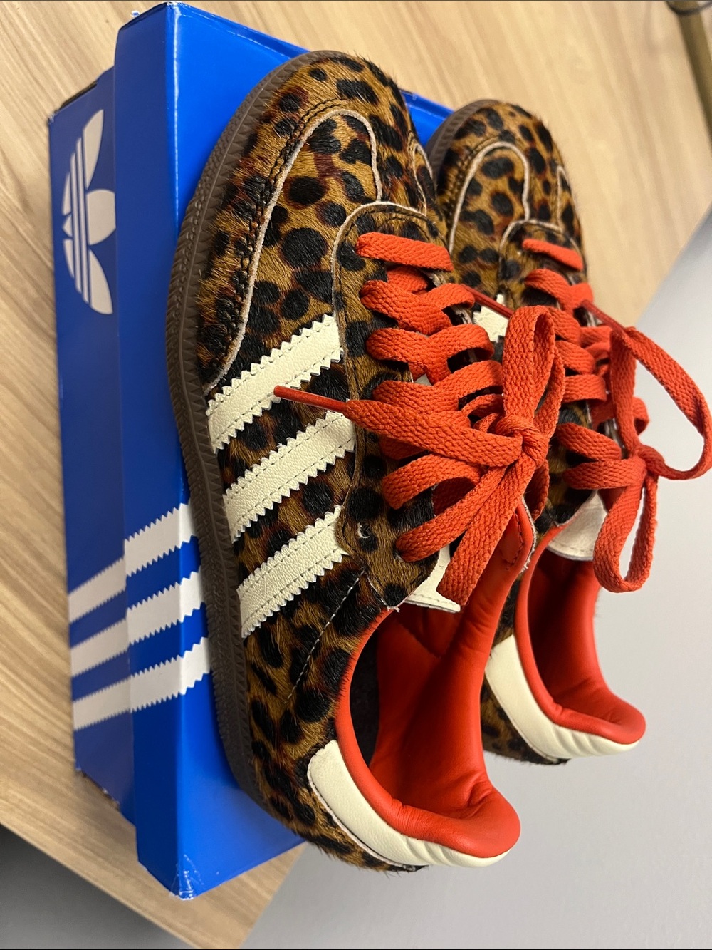 Adidas woman’s Samba OG Leopard Print Sneakers with Red-Orange Laces - Picture 4 of 4